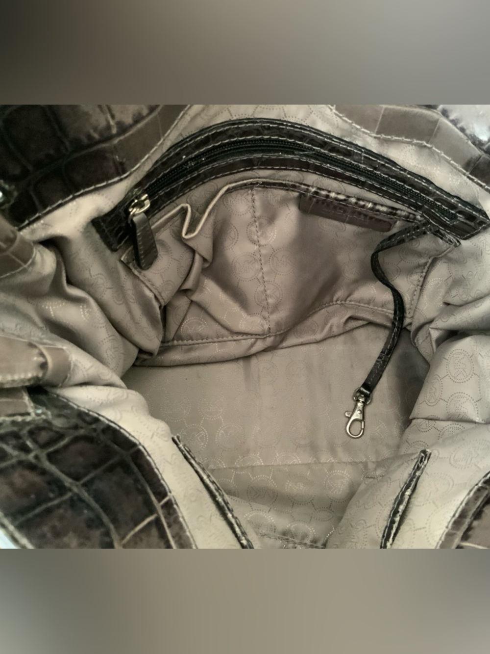 MICHAEL KORS HAMILTON GREY OMBRÉ  CROC EMBOSSED STUDDED SATCHEL SHOULDER BAG - Picture 10 of 11